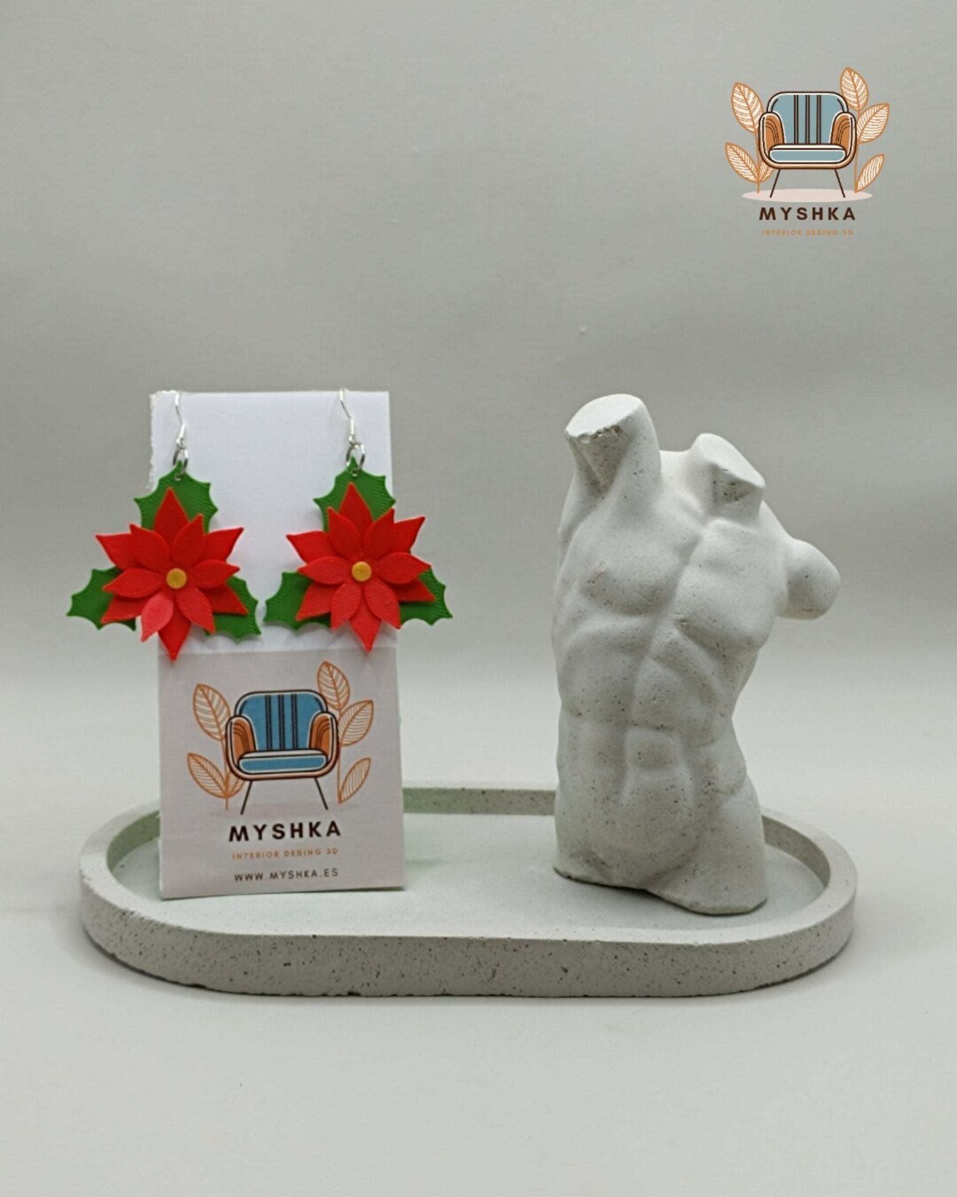 Pendientes Navideños de Flor de Pascua con Enganches de Plata de Ley - 2